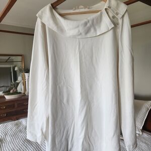 Soft Surroundings Dimitra Ivory Pearl Button Cowl Neck Sweater Size 3x